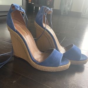 Aquazzura Wedge Suede Espadrille Mondrian Blue Size 41